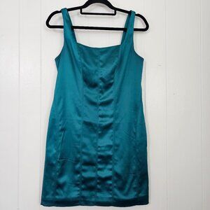 House of Harlow 1960 Teal Satin Mini Dress Medium Sleeveless Party Cocktail